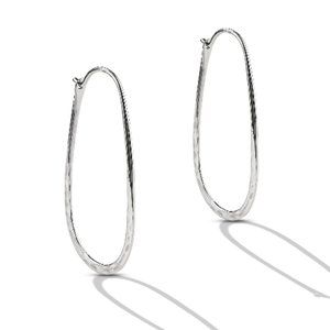 SILVER Rustic Oblong Hammered HOOP EARRINGS e10095